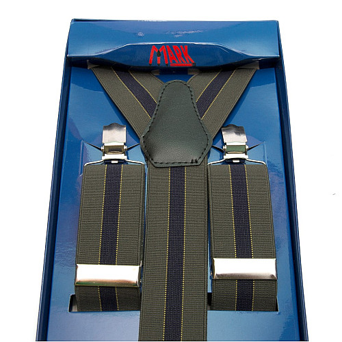 Мужские подтяжки Gofin Y образные зеленые с черной полоской подарочные PU-0481