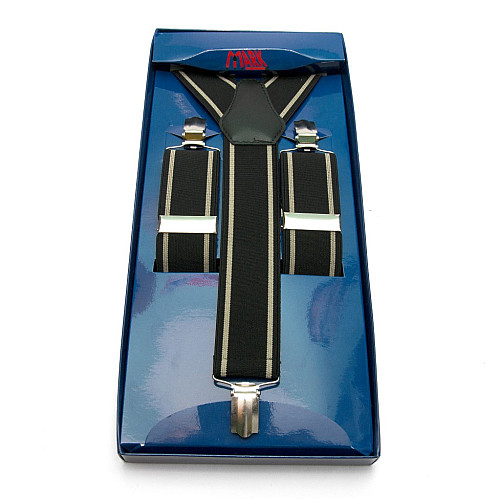 Мужские подтяжки Gofin Y образные черные с бежєвой полоской подарочные PU-0482