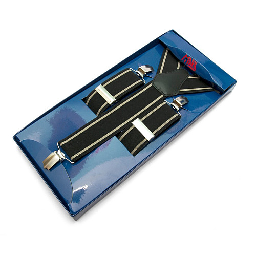 Мужские подтяжки Gofin Y образные черные с бежєвой полоской подарочные PU-0482