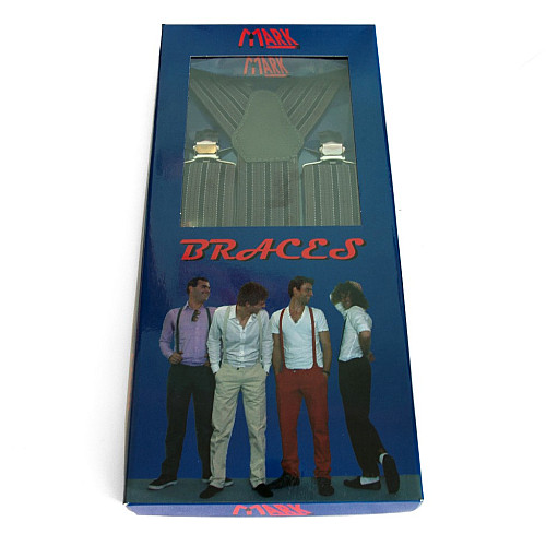 Мужские подтяжки Gofin Y образные серые с черной полоской подарочные PU-0483