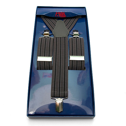 Мужские подтяжки Gofin Y образные серые с черной полоской подарочные PU-0483