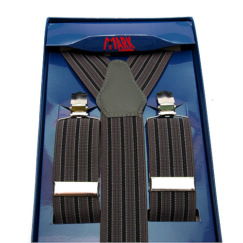 Мужские подтяжки Gofin Y образные серые с черной полоской подарочные PU-0483