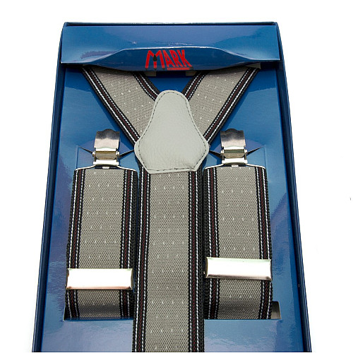 Чоловічі підтяжки Gofin Y образні сірі з білими крапками в смужки подарункові PU-0492