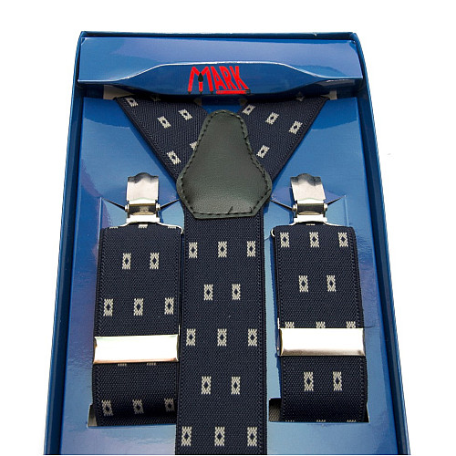 Чоловічі підтяжки Gofin Y образні темно-сині з бежевими квадратиками подарункові PU-0493