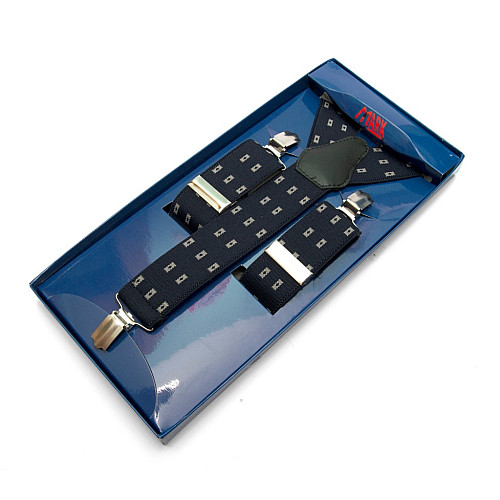 Чоловічі підтяжки Gofin Y образні темно-сині з бежевими квадратиками подарункові PU-0493