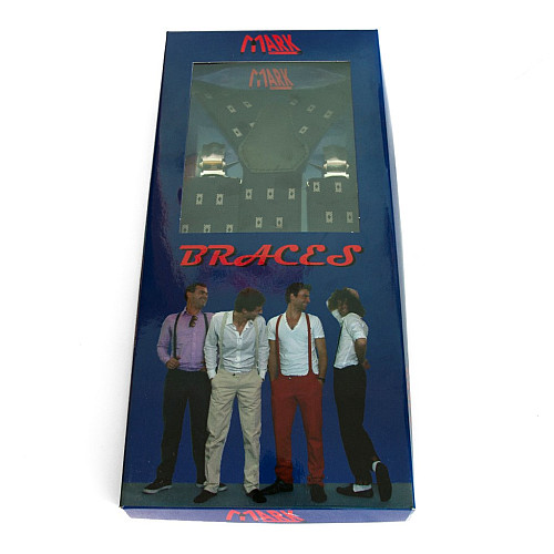 Чоловічі підтяжки Gofin Y образні темно-сині з бежевими квадратиками подарункові PU-0493