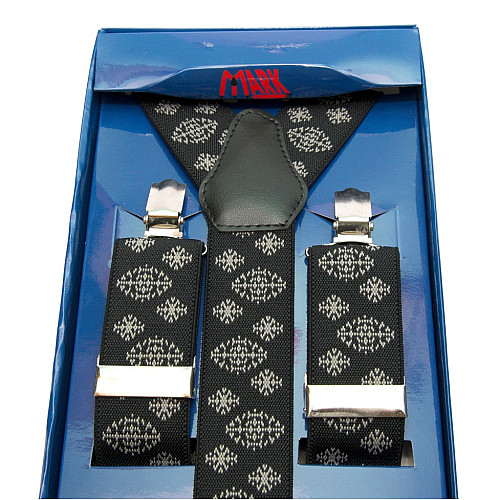 Мужские подтяжки Gofin Y образные черные с бежевым рисунком подарочные PU-0495