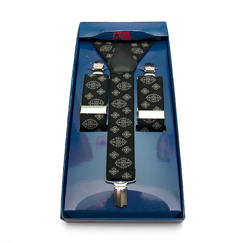 Мужские подтяжки Gofin Y образные черные с бежевым рисунком подарочные PU-0495