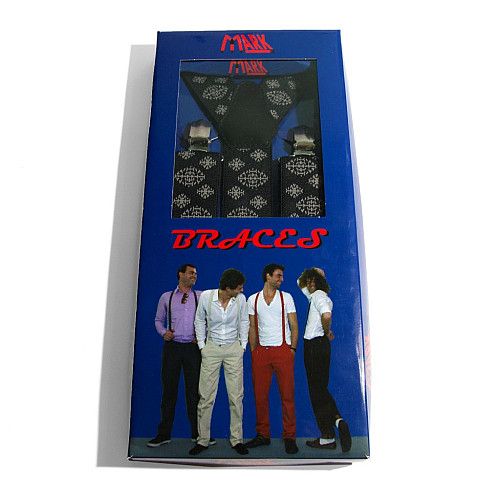 Мужские подтяжки Gofin Y образные черные с бежевым рисунком подарочные PU-0495