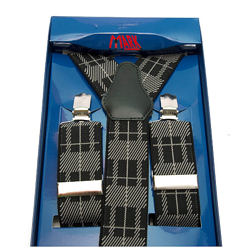 Мужские подтяжки Gofin Y образные черно-бежевые с рисунком подарочные PU-0497