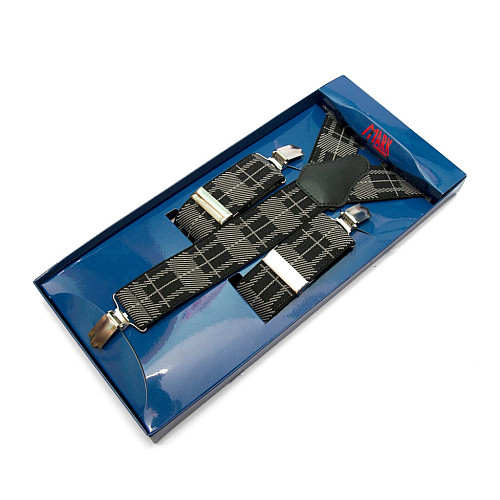 Мужские подтяжки Gofin Y образные черно-бежевые с рисунком подарочные PU-0497