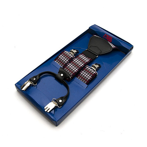 Подтяжки Gofin подарочные серые в в клетку Y образные PU-0504