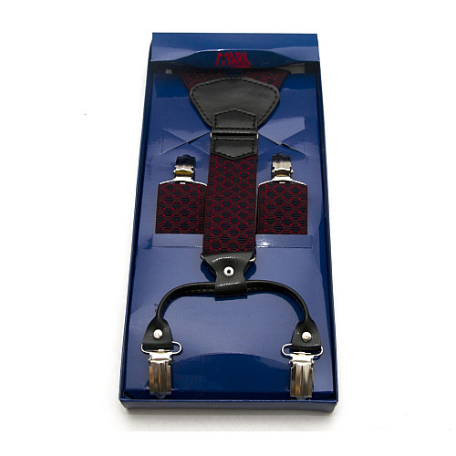 Подтяжки Gofin подарочные сине-бордовые в квадратики (шахматная доска) Y образные PU-0505