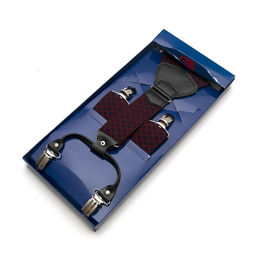 Подтяжки Gofin подарочные сине-бордовые в квадратики (шахматная доска) Y образные PU-0505