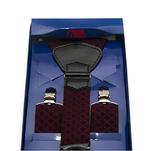 Подтяжки Gofin подарочные сине-бордовые в квадратики (шахматная доска) Y образные PU-0505