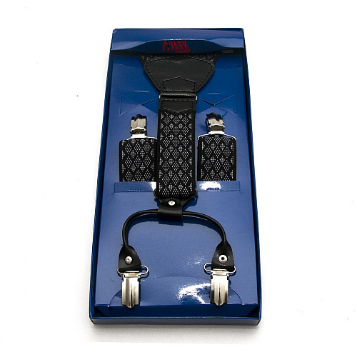 Підтяжки Gofin подарункові чорні в ромбіки Y образні PU-0506