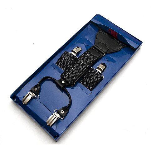 Підтяжки Gofin подарункові чорні в ромбіки Y образні PU-0506