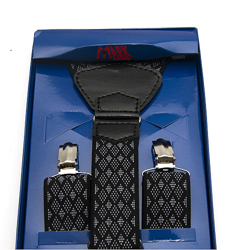 Підтяжки Gofin подарункові чорні в ромбіки Y образні PU-0506