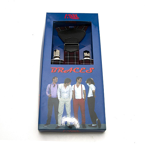 Подтяжки Gofin подарочные бордовые в клетку Y образные PU-0507