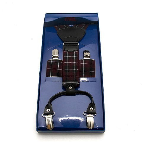 Подтяжки Gofin подарочные бордовые в клетку Y образные PU-0507