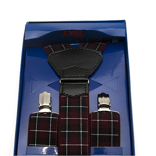 Подтяжки Gofin подарочные бордовые в клетку Y образные PU-0507