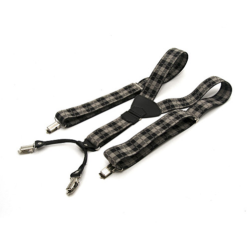 Подтяжки Gofin подарочные черно-серые в квадратики Y образные PU-0508