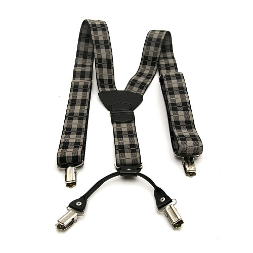 Подтяжки Gofin подарочные черно-серые в квадратики Y образные PU-0508