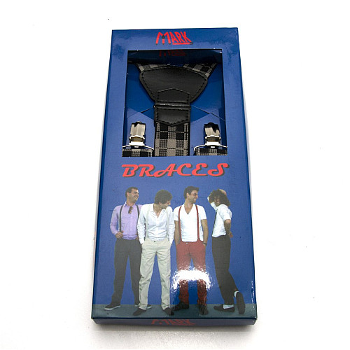 Подтяжки Gofin подарочные черно-серые в квадратики Y образные PU-0508