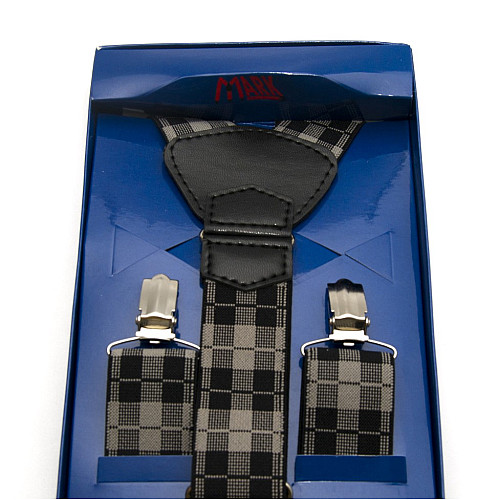 Подтяжки Gofin подарочные черно-серые в квадратики Y образные PU-0508