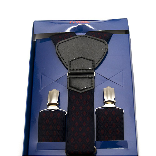 Підтяжки Gofin подарункові темно-сині в бордові ромбіки Y образні PU-0509