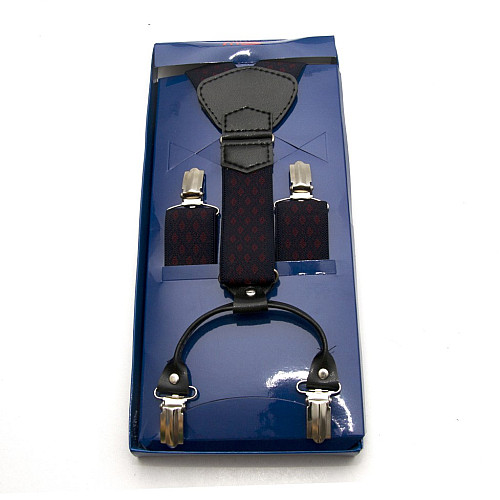 Підтяжки Gofin подарункові темно-сині в бордові ромбіки Y образні PU-0509