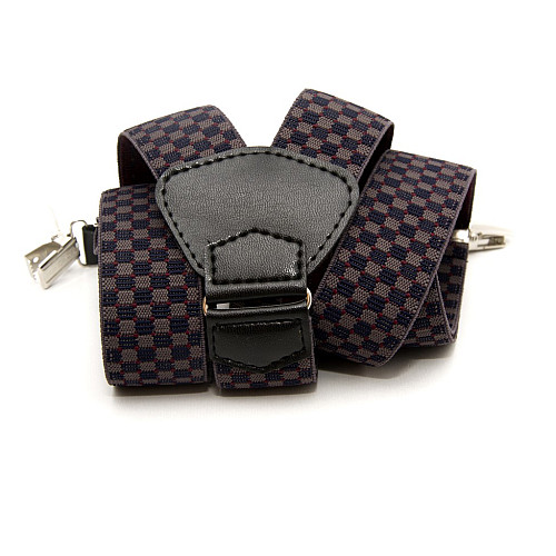 Підтяжки Gofin подарункові синьо-сірі в квадратики (шахівниця) Y образні PU-0510