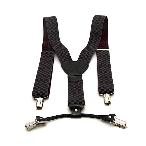 Підтяжки Gofin подарункові синьо-сірі в квадратики (шахівниця) Y образні PU-0510