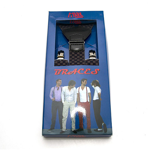 Підтяжки Gofin подарункові синьо-сірі в квадратики (шахівниця) Y образні PU-0510