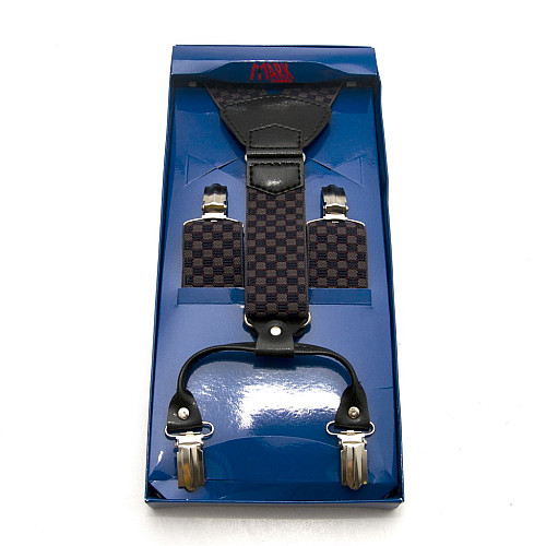 Підтяжки Gofin подарункові синьо-сірі в квадратики (шахівниця) Y образні PU-0510