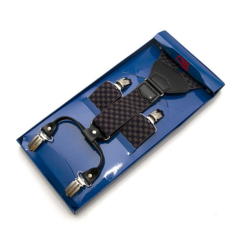 Підтяжки Gofin подарункові синьо-сірі в квадратики (шахівниця) Y образні PU-0510