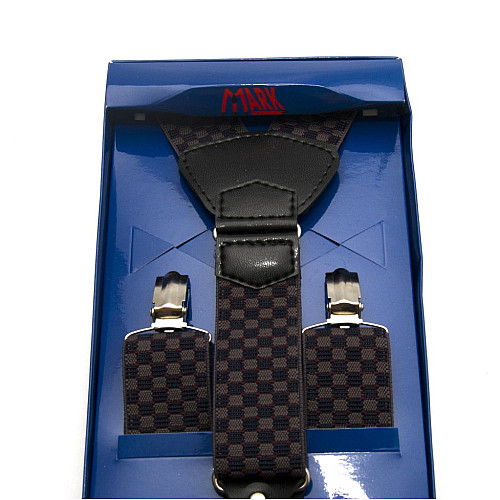 Підтяжки Gofin подарункові синьо-сірі в квадратики (шахівниця) Y образні PU-0510