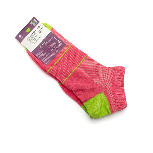 Жіночі коралові шкарпетки з салатовими смужками Art 310-37-08