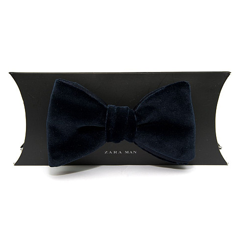 Елитная бархатная галстук бабочка Zara темно-синяя BZR-9008