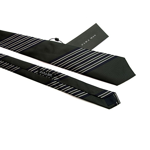 Темно зеленый галстук Zara в полоску GZR-1334