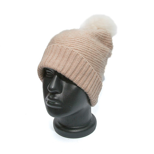 Жіноча шапка Zara блідно рожева з бамбоном 1323-742-942