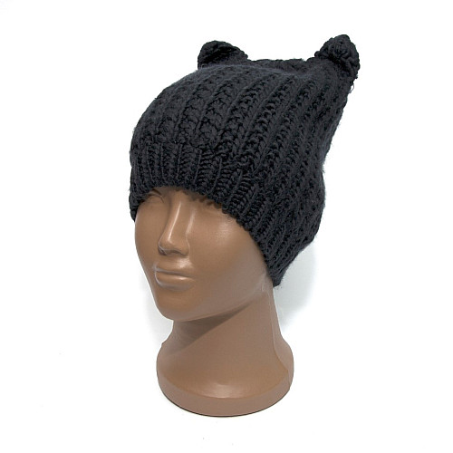 Женская шапка Zara темно-синяя с ушками 1323-747-401