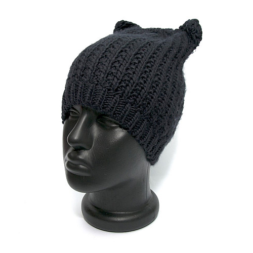 Женская шапка Zara темно-синяя с ушками 1323-747-401