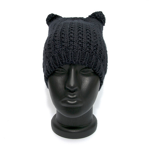 Женская шапка Zara темно-синяя с ушками 1323-747-401