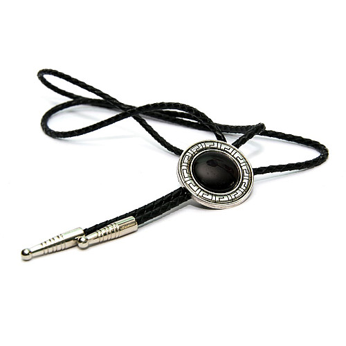 Краватка боло Gofin круглий з чорним каменем BOLO-52058