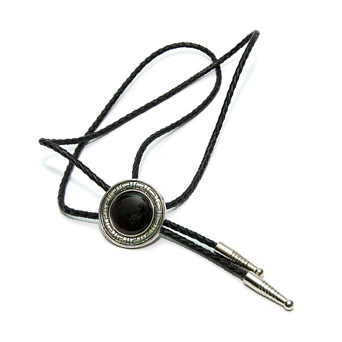 Краватка боло Gofin круглий з чорним каменем BOLO-52058