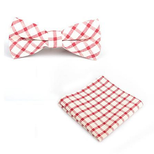 Набір бежевий, метелик і хустинка в червону клітку BPL-0822