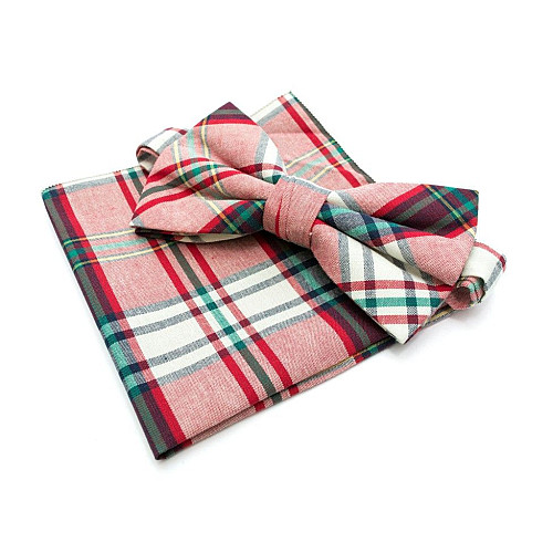 Блідо-Червоний набір метелик і хустинка в клітку BPL-0842