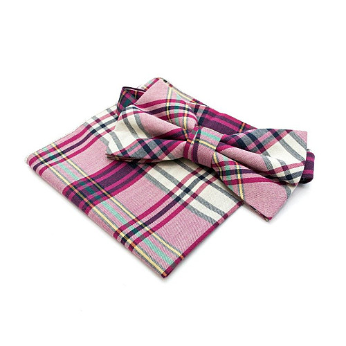 Набор розовый в клетку платок и бабочка BPL-0857