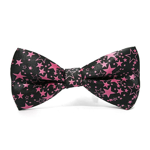 Галстук бабочка черная с розовыми звездочками BTM-1314